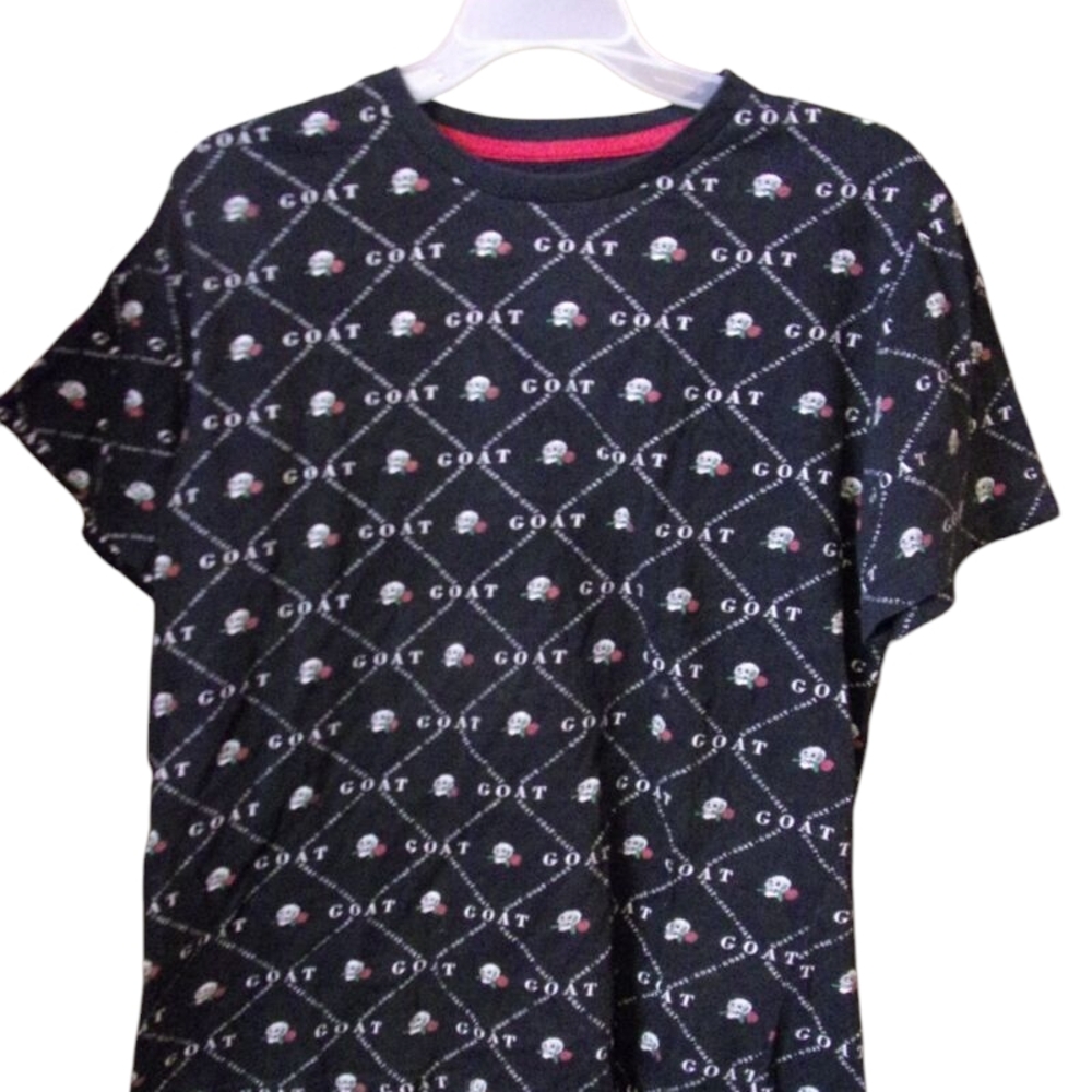 Large Black Gothic Graphic T-Shirt with GOAT And Skull Pattern